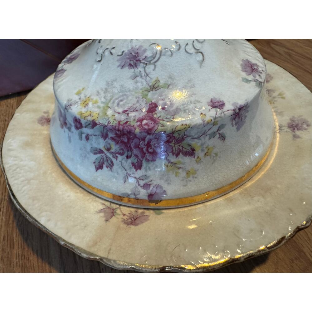 Antique La Belle China Covered Butter Keeper Wheeling Pottery c1890s - Picture 4 of 7